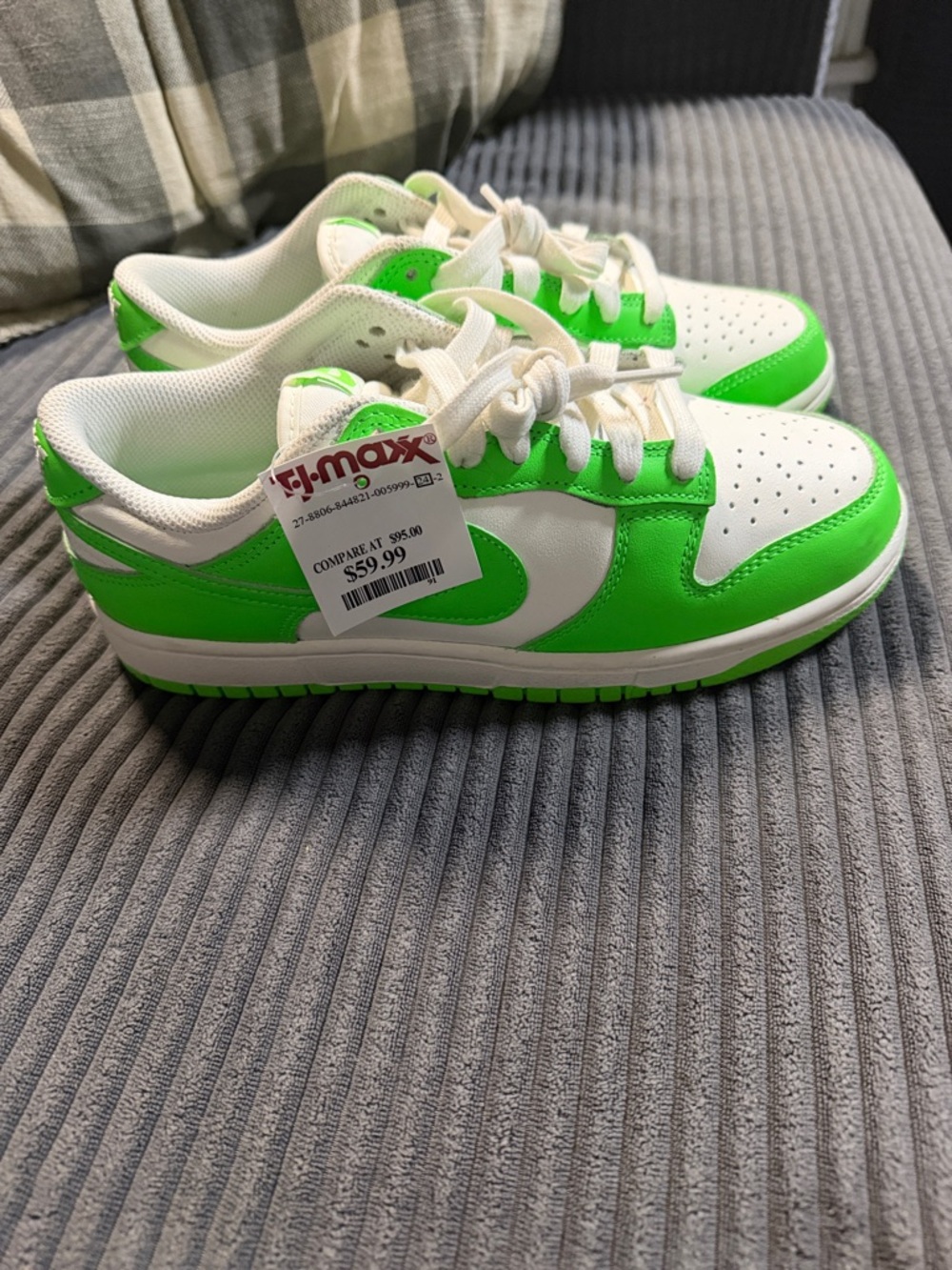 White & Bright Green Low-Top Sneakers